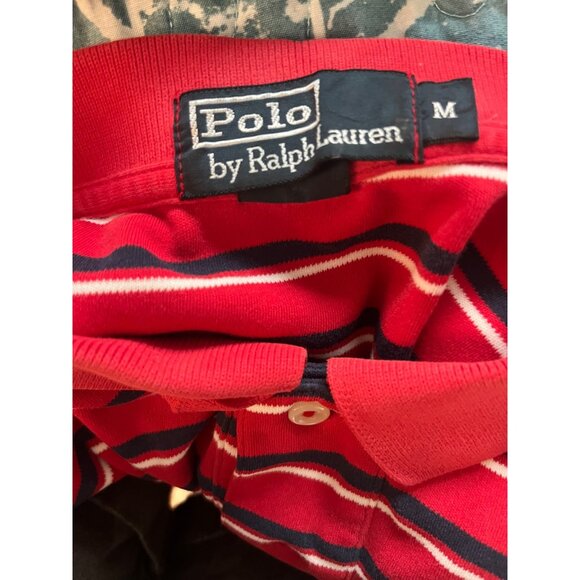 Polo by Ralph Lauren Men's Red Navy Striped Short Sleeve Polo Shirt SZ Medium - Picture 5 of 7